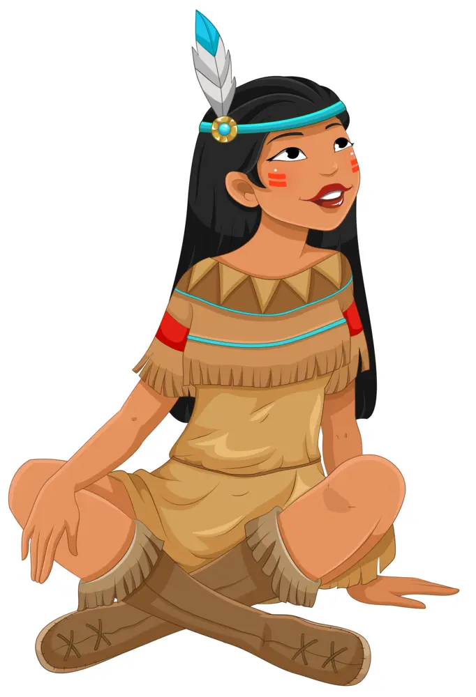 Native American Girl Sitting Cartoon