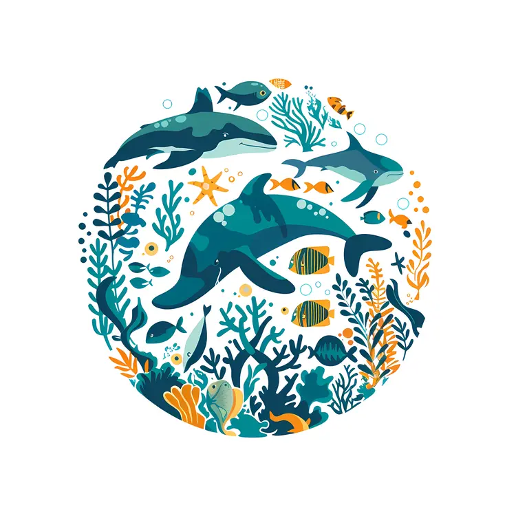 Dolphin and Coral Reef Illustration