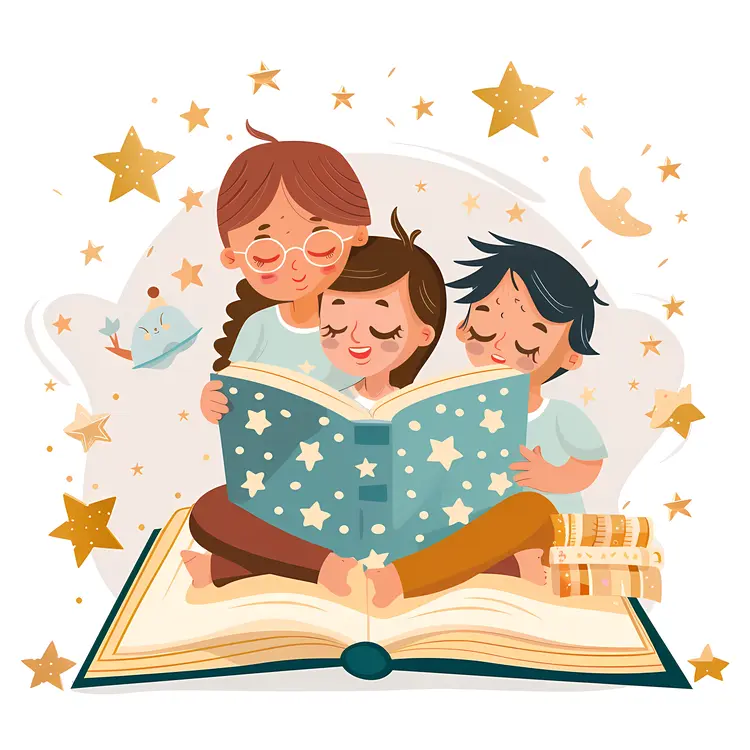 Children Reading Book Together