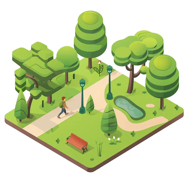 Park with Pond and Walking Path