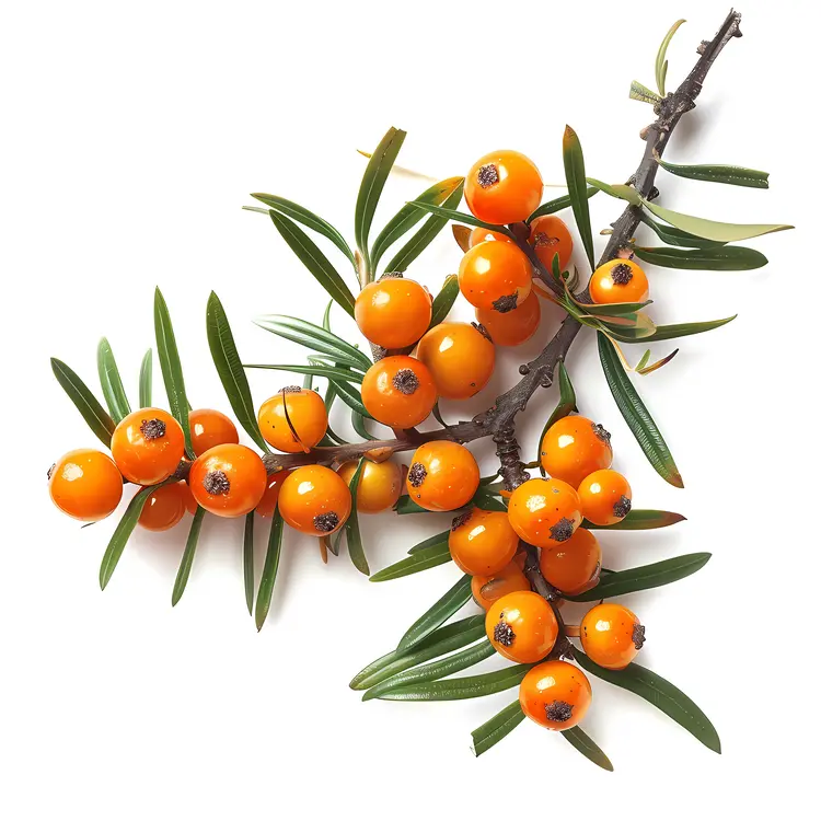 Orange Berries on a Branch with Green Leaves