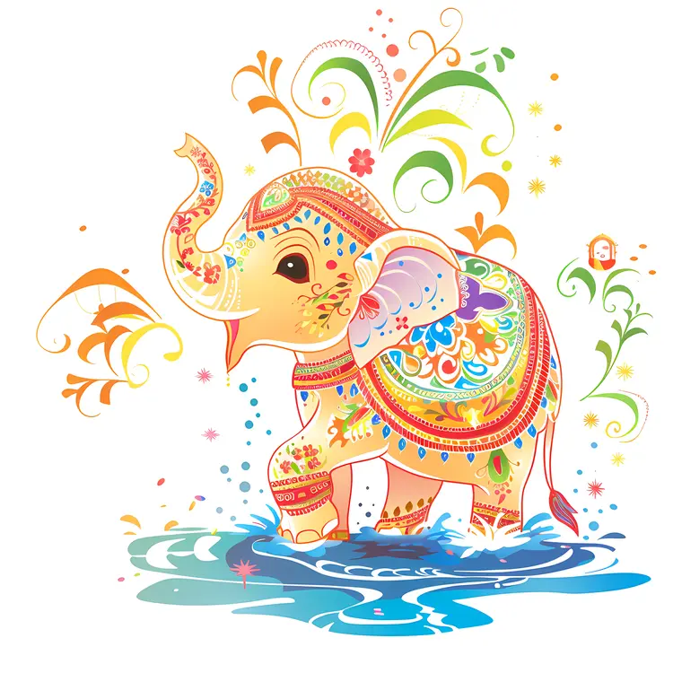 Playful Decorated Elephant Illustration