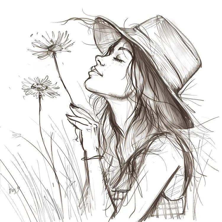 Sketch of Girl with Flower