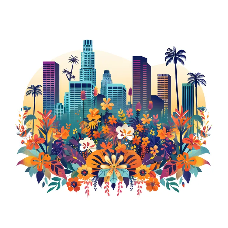 Floral Cityscape with Skyscrapers and Flowers