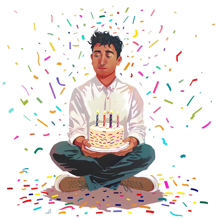 Birthday Cake with Candles and Confetti