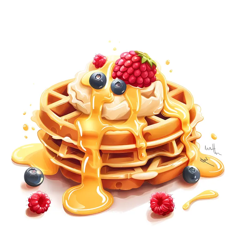 Delicious Waffles with Berries and Syrup