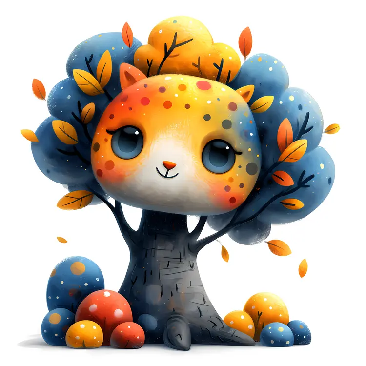Cute Cartoon Tree with Mushrooms