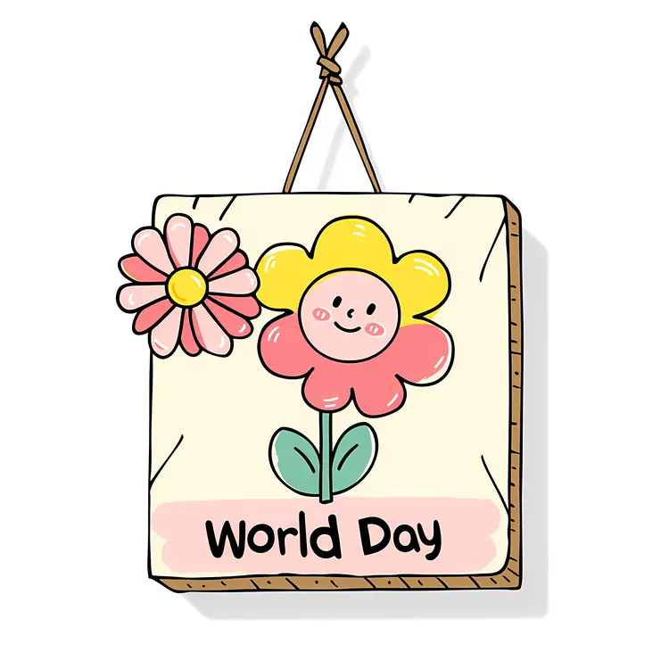 Cute World Day Poster with Flower and Smiley Face