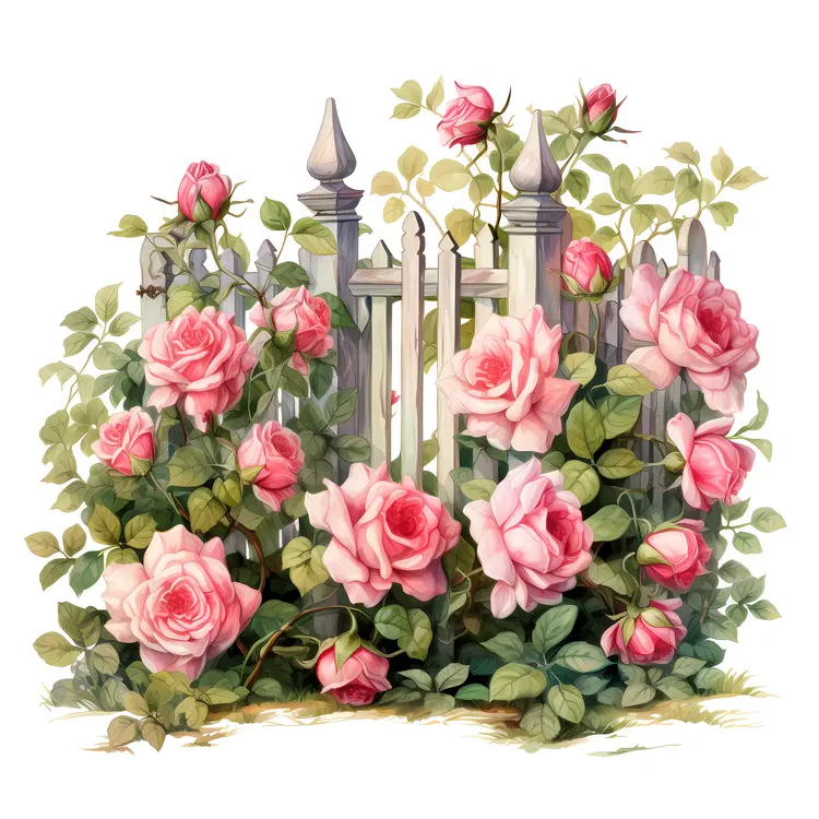 Pink Roses Blooming on a White Fence