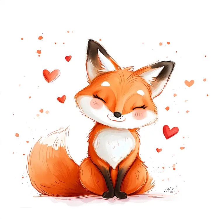 Happy Fox with Hearts