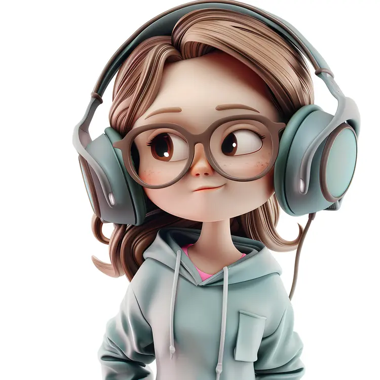 3D Girl with Headphones and Glasses