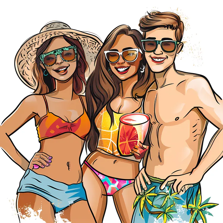 Friends in Swimwear Enjoying Summer