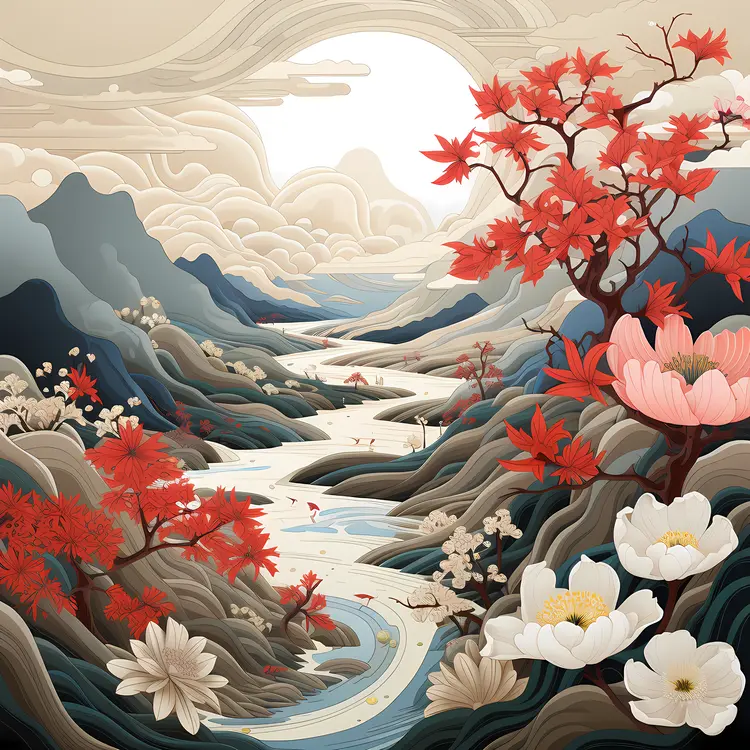 Colorful landscape with mountains and river