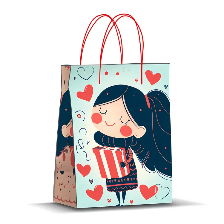 Gift Bag with Girl Hugging Present for Valentine's Day