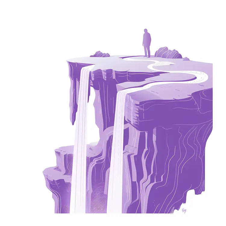 Person Standing on Cliff with Waterfall