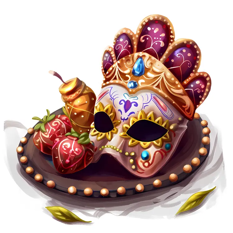 Ornate Decorative Mask with Fruit