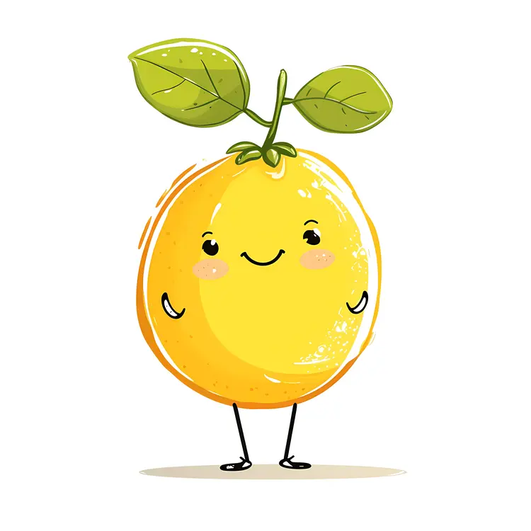 Happy Lemon with Leaf Cartoon Illustration