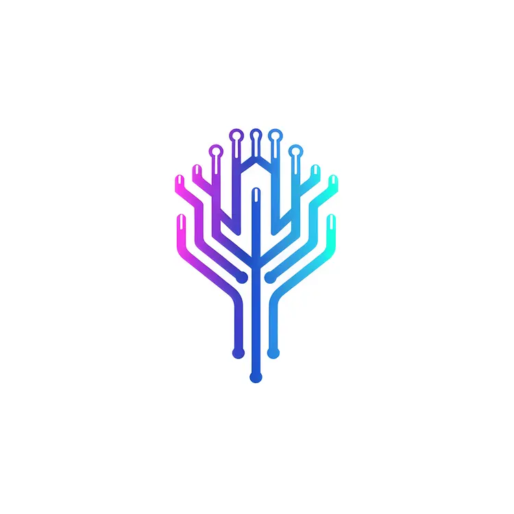 Blue and Purple Circuit Tree Symbol