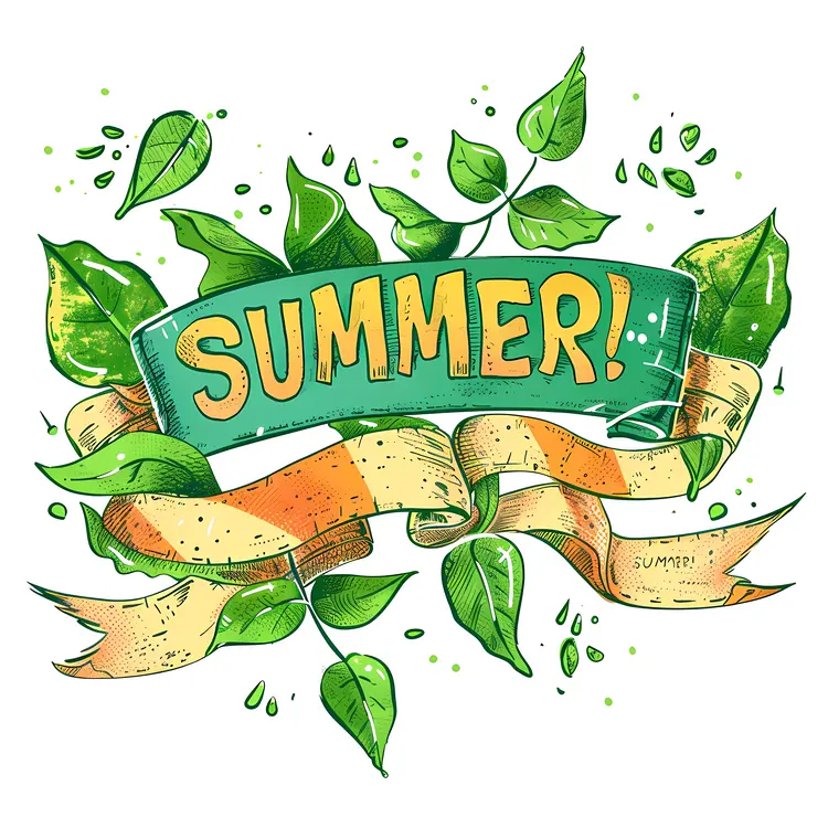 Green Leaves with Summer Banner