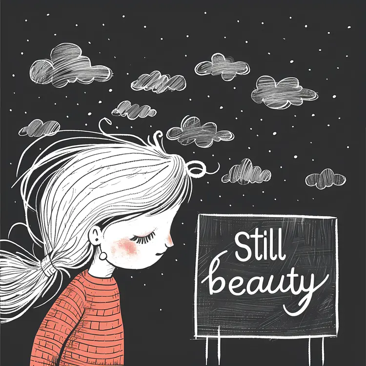 Still Beauty Girl Illustration with Night Sky