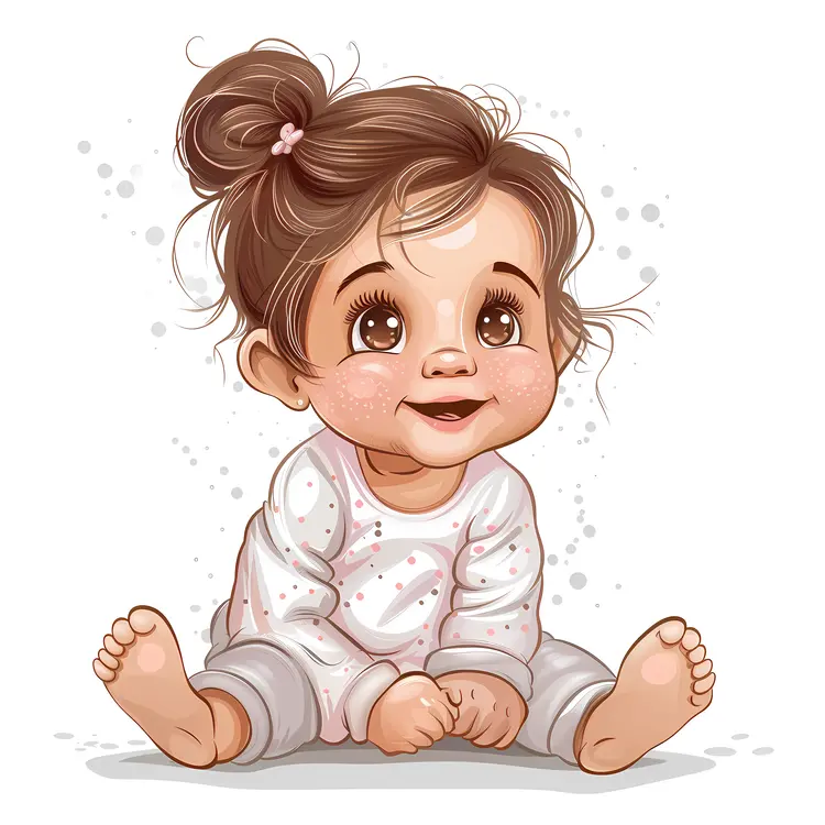 Girl in Polka Dot Pajamas Sitting and Smiling