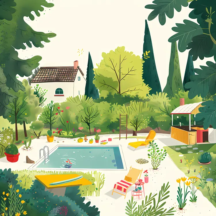 Beautiful Garden with Pool and House