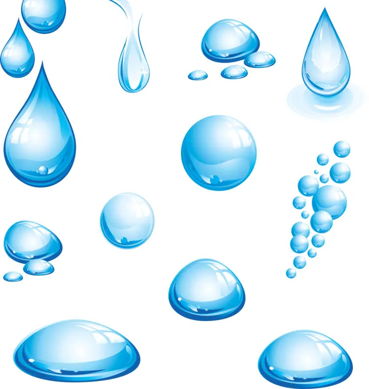 Various Blue Water Droplets and Bubbles