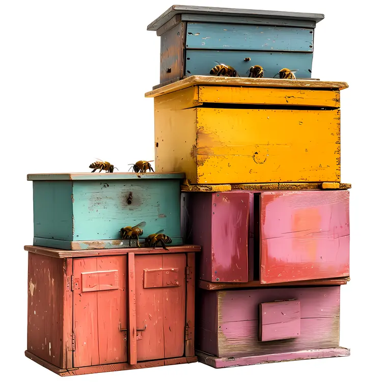 Stacked Colorful Beehives