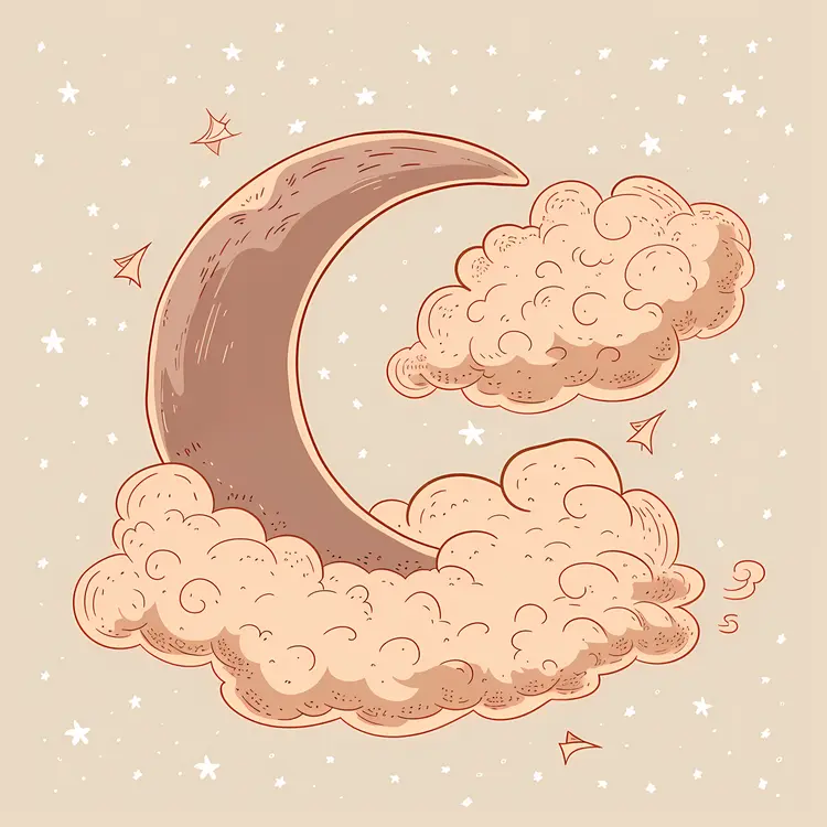Crescent Moon and Clouds with Stars