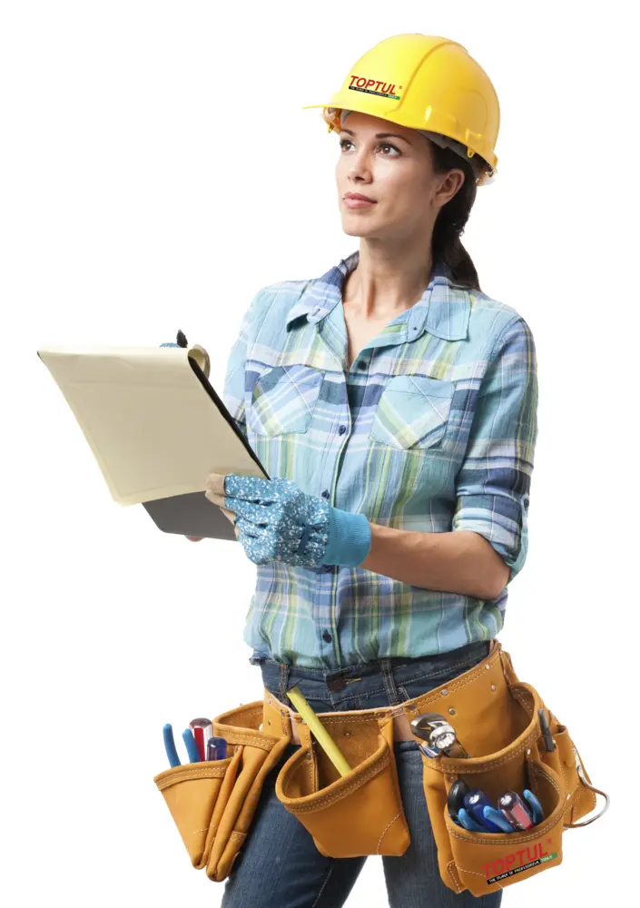 Female Construction Worker with Tools and Clipboard