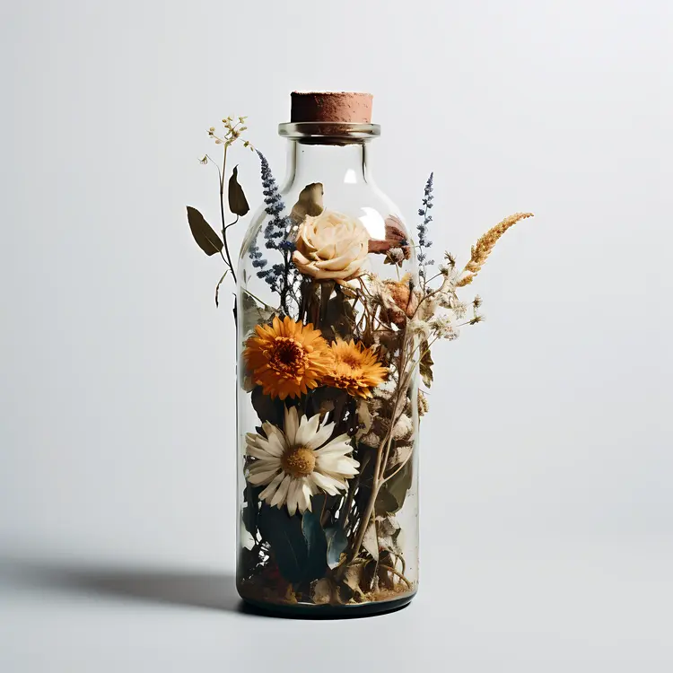 Glass Bottle with Dried Flowers