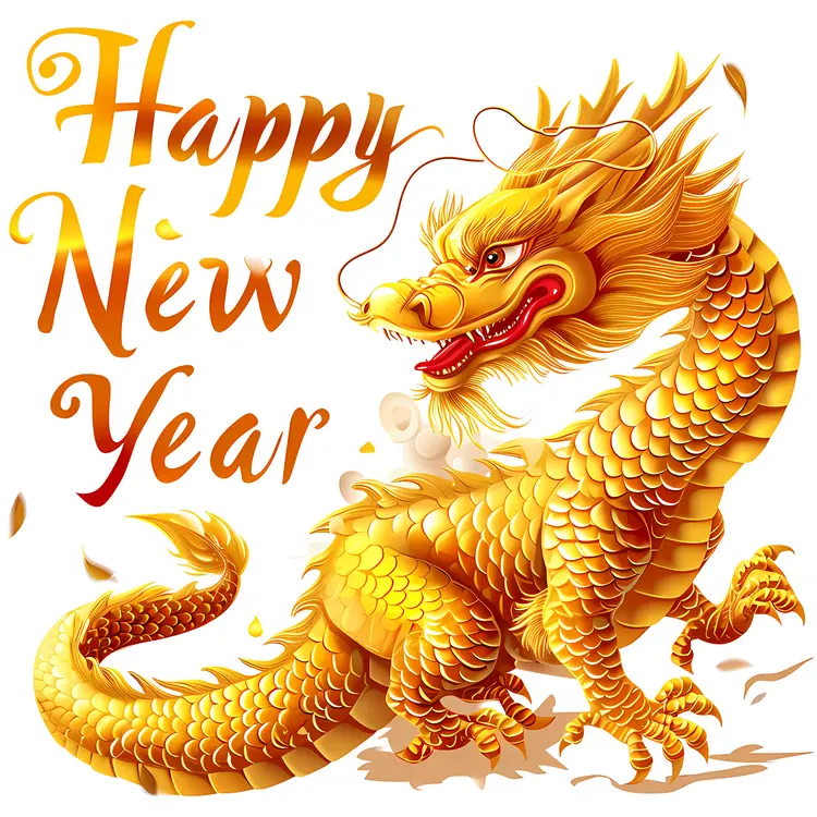 Golden Dragon with Happy New Year Text