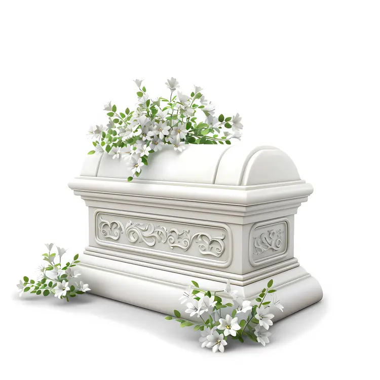 White Casket Adorned with Flowers