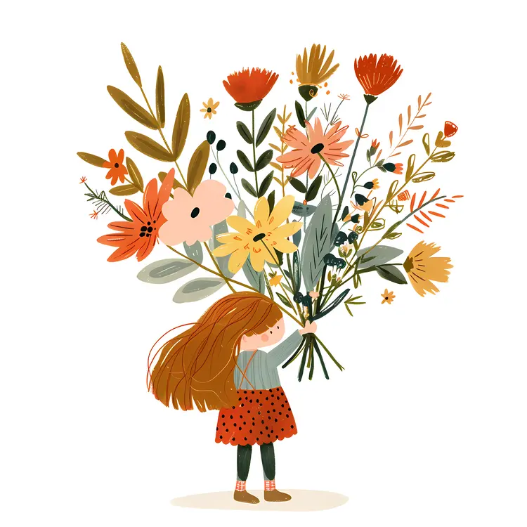 Cute Girl with Colorful Flowers Illustration