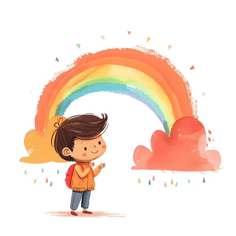 Cute Boy with Rainbow Illustration