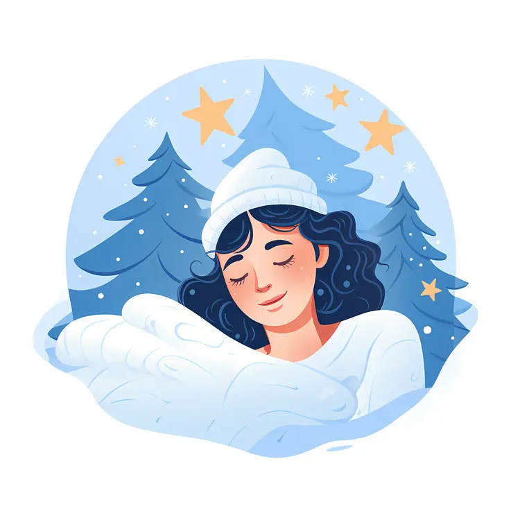 Woman Sleeping in Winter Forest