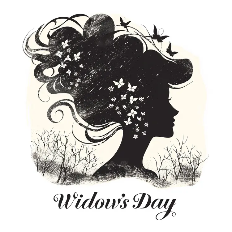 Widow's Day Silhouette with Butterflies and Birds