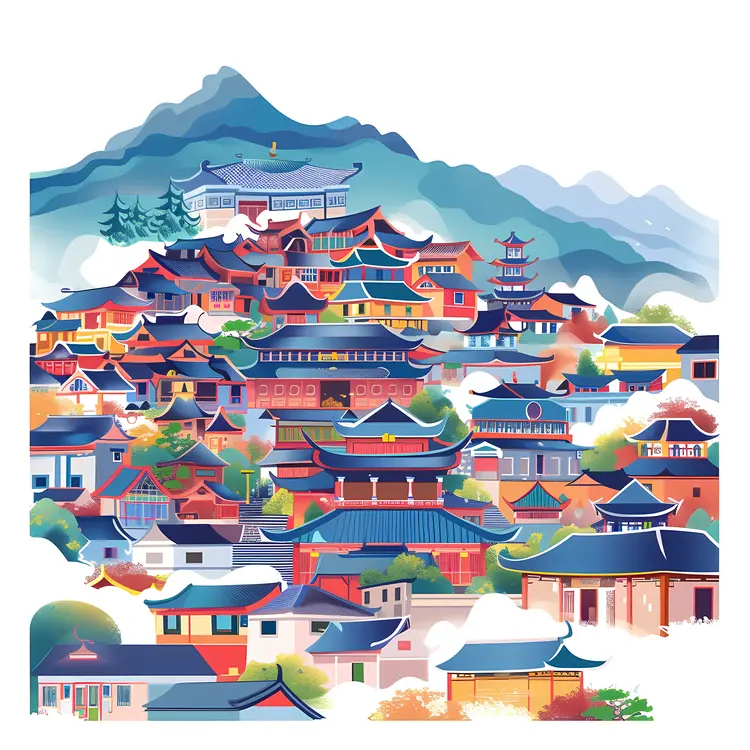 Colorful Village with Scenic View