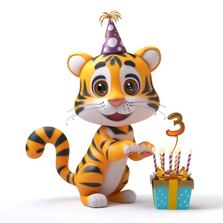 Cute Cartoon Tiger Celebrating Birthday