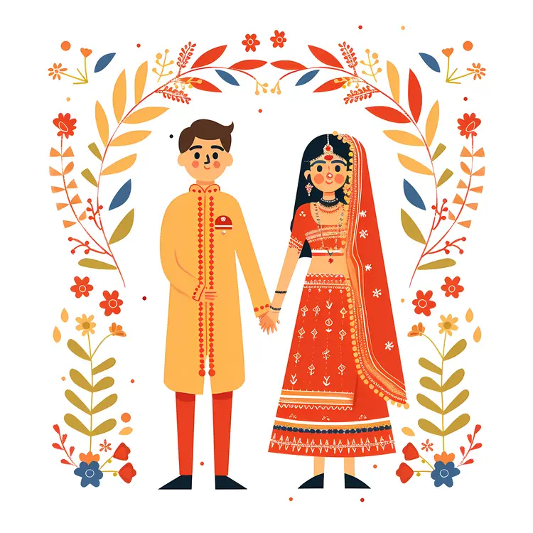 Traditional Wedding Couple Illustration