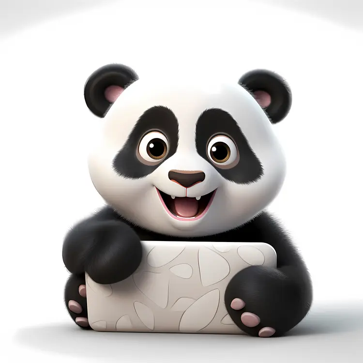 Happy Cartoon Panda Holding a Block