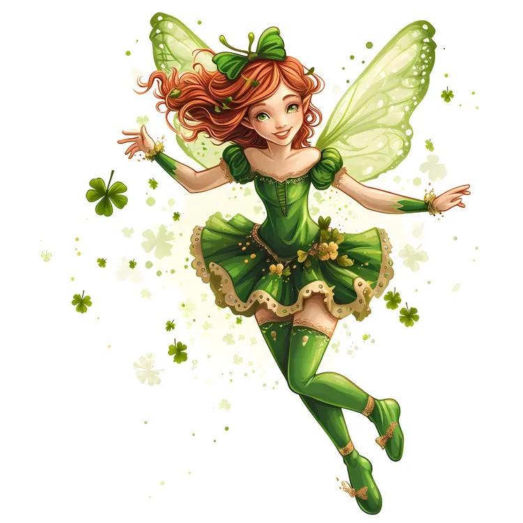 Green Fairy Dancing with Shamrock