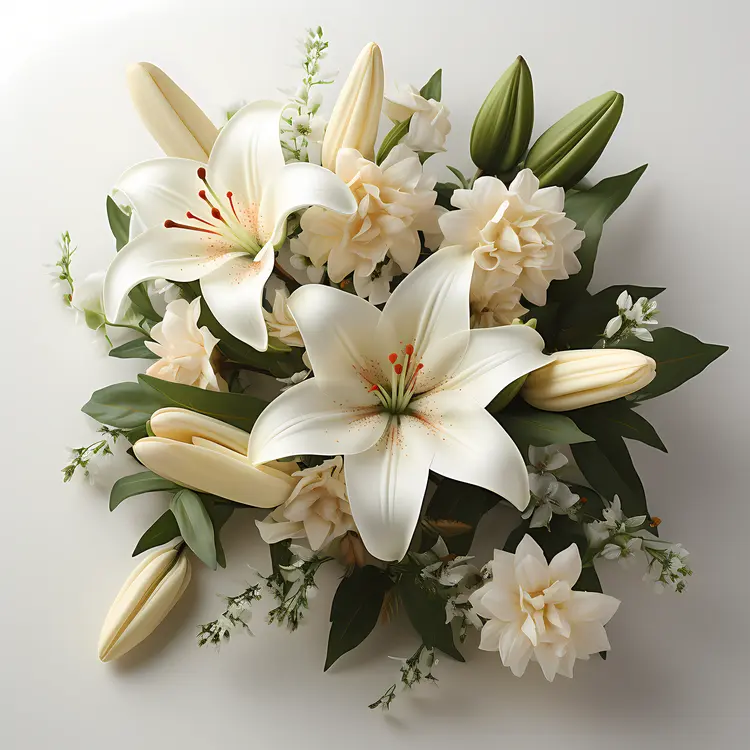 White Lilies with Green Leaves