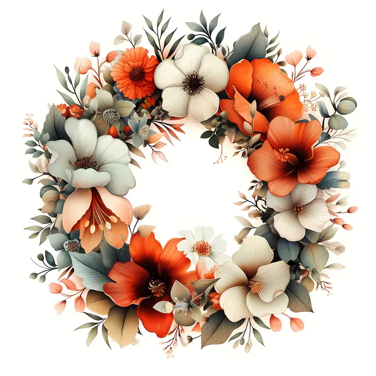 Elegant Orange and White Floral Wreath