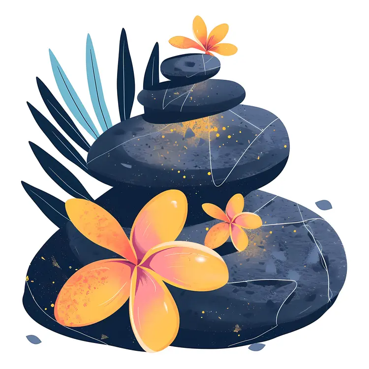 Zen Stacked Stones with Orange Flowers