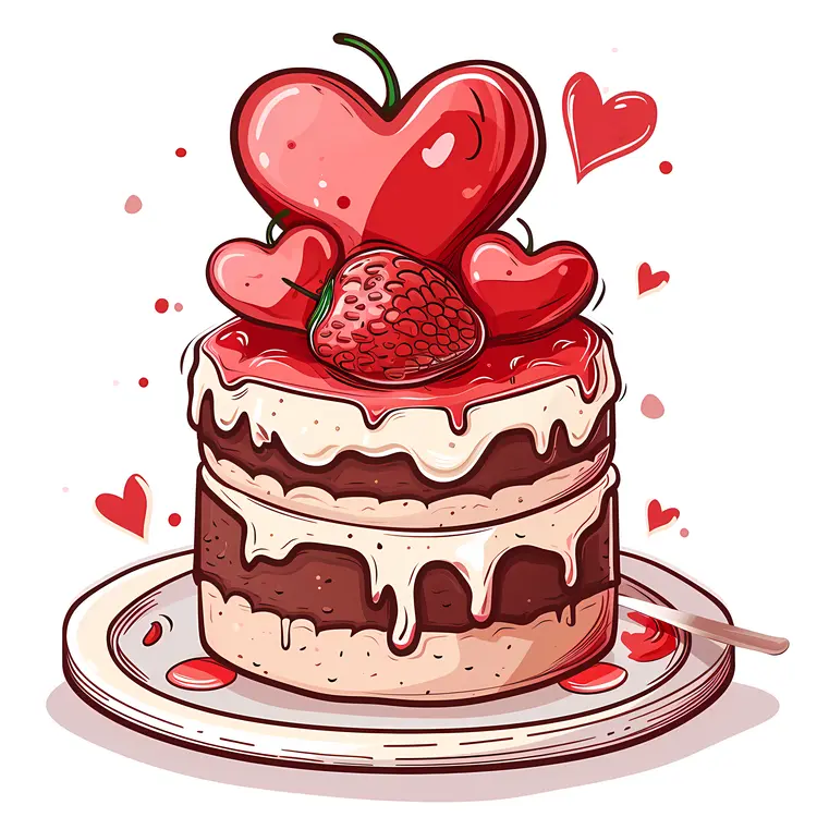 Heart-shaped Cake with Strawberry Decoration