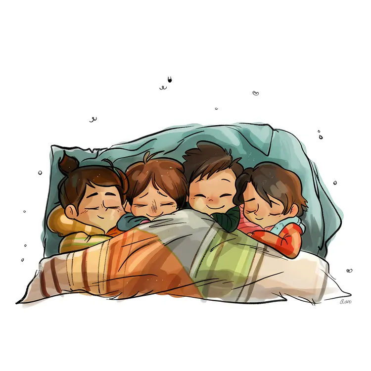 Children Sleeping Under a Blanket