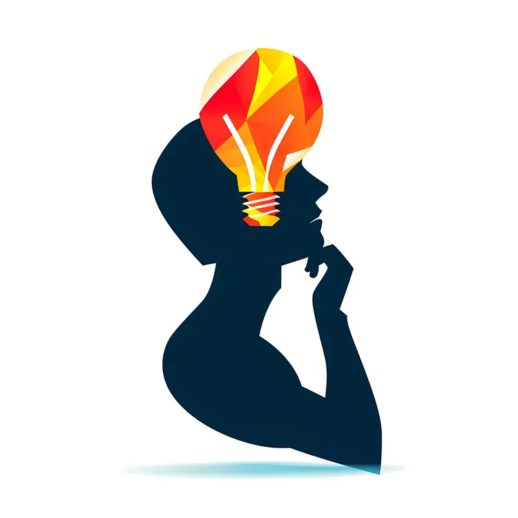 Thinking Man Silhouette with Colorful Light Bulb