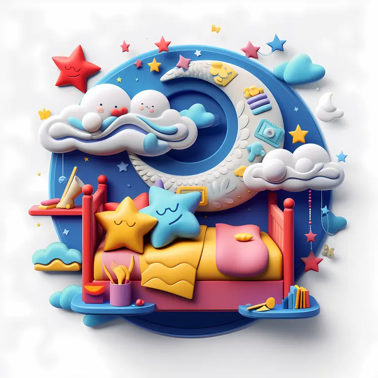 Bedtime Scene with Moon and Stars