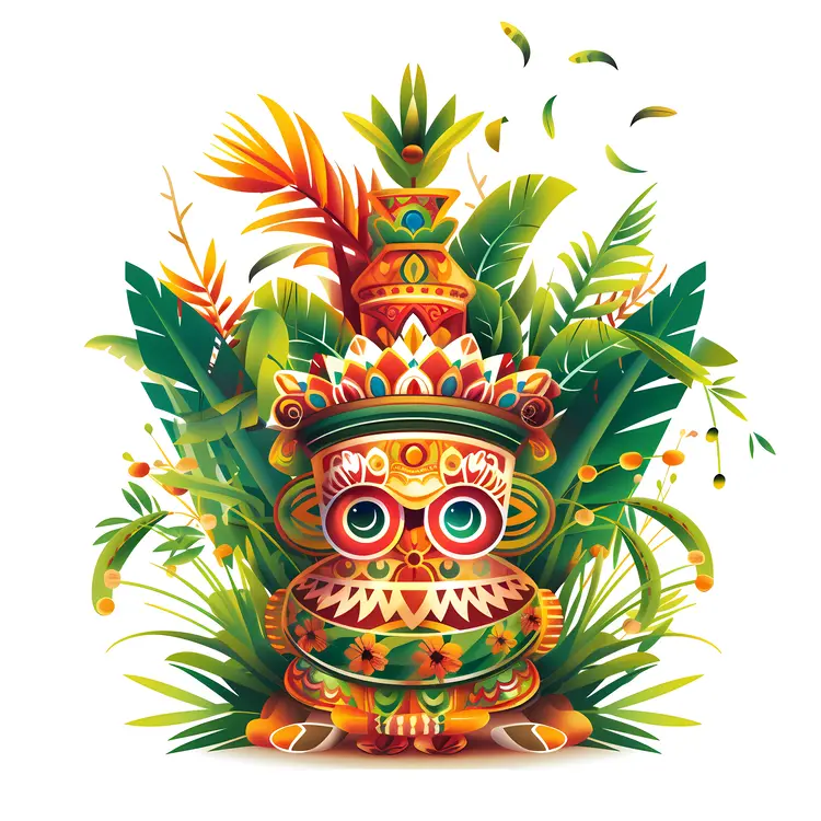 Colorful Totem Illustration with Floral Elements